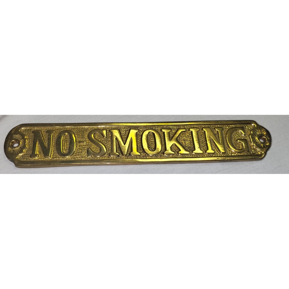 Vintage No Smoking Sign Solid Brass Vintage Style Wall Plaque Gold Tone